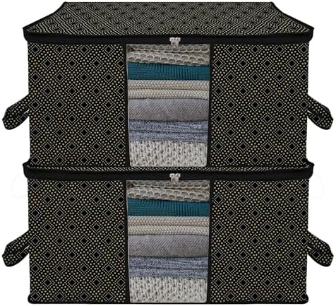 Kuber Industries (Pack of 24) Underbed Storage Bag | Golden-Dot | Large Blanket Organizer | Clothing Storage Bag | Clear Window & Handle Storage Bag | Kambal Storage Bag | Black - Image 2