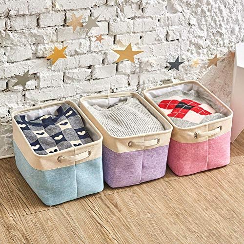 EZOWare Set of 3 Large Canvas Fabric Tweed Storage Organizer Cube Set W/Handles for Nursery Kids Toddlers Home and Office - 15 L x 10.5 W x 9.4 H -Mixed Crème - Image 3