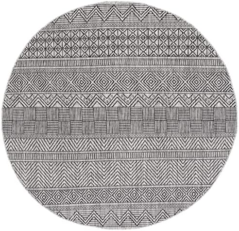 SAFAVIEH Washable Rug Outdoor Courtyard Collection - 5'3" Round, Black & Grey, Non-Shedding & Easy Cleaning, Ideal for Patio, Backyard, Mudroom (CY8196-37612) - Image 2