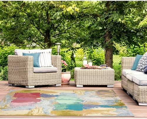 Liora Manne Marina Indoor/Outdoor Power Loomed Synthetic Blend Low Profile Area Rug - Contemporary Graphic Casual Colorful (Watercolor Pastel) (8'10" x 11'9") - Image 4