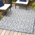 Eyely Filigree Textured Weave Area Rug 4X6 Blue/Cream, Indoor Outdoor Rug by eyely