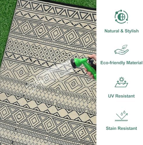 GlowSol 9x18 Outdoor Rug Waterproof Carpet with Carry Bag Outdoor Plastic Straw Rug for Patio Modern Camping Mat Easy Cleaning Reversible Outdoor Carpet for Balcony Deck Backyard RV Picnic,Brown - Image 5