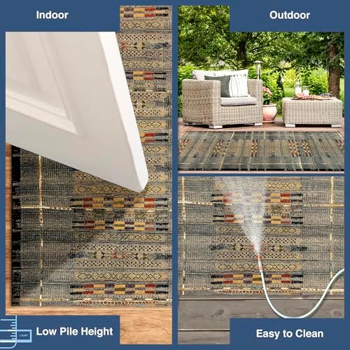 Liora Manne Marina Low Profile Durable Indoor/Outdoor Woven Rug- Tribal Stripe Black 1'11" x 7'6" - Image 3