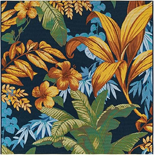Unique Loom Outdoor Botanical Collection Area Rug - Calypso (5' 3" Square, Multi/ Light Blue) - Image 2
