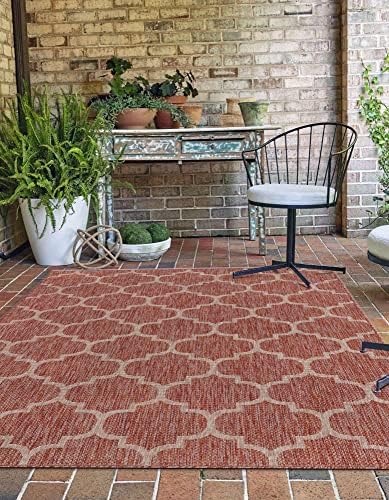 Unique Loom Outdoor Trellis Collection Area Rug (2' x 3' 1" Rectangle, Rust Red/ Ivory) - Image 5
