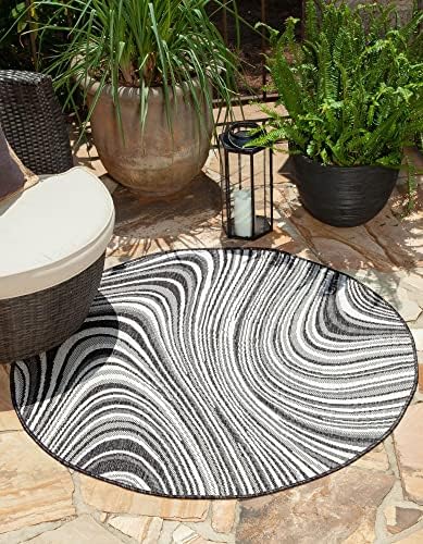 Unique Loom Outdoor Modern Collection Area Rug - Pool (4' 1" Round, Charcoal/ Gray) - Image 2