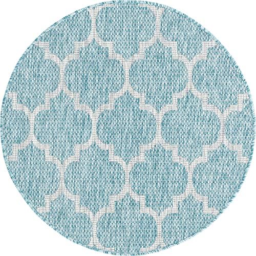 Unique Loom Trellis Collection Area Rug-Lattice Design, Moroccan Inspired for Indoor/Outdoor Décor, 3 ft 3 in x 3 ft 3 in Round, Aquamarine/Gray - Image 3
