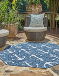 Unique Loom Outdoor Coastal Collection Area Rug - Ahoy (7' 10" Octagon, Blue/ Ivory) by UniqueLoom