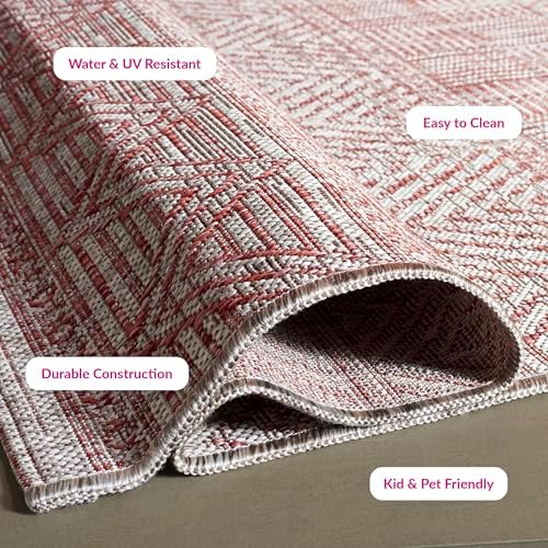 SAFAVIEH Washable Rug Outdoor Courtyard Collection - 6'7" Square, Beige & Rust, Non-Shedding & Easy Cleaning, Ideal for Patio, Backyard, Mudroom (CY8196-36512) - Image 5
