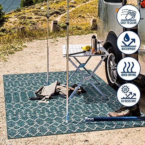 Eyely Moroccan Textured Weave Runner Rug 2X8 Teal/Gray, Indoor Outdoor Rug - Image 6