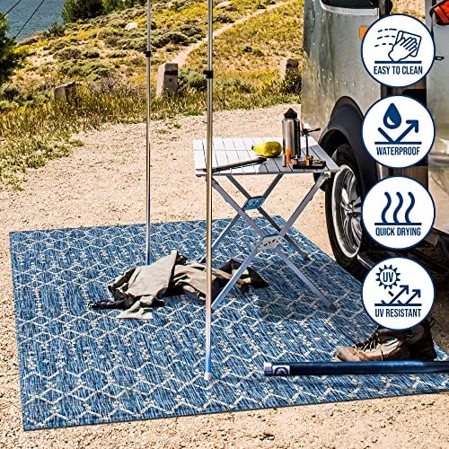 Eyely Moroccan Woven Area Rug 9X12 Navy/Light Gray, Indoor Outdoor Rug - Image 6