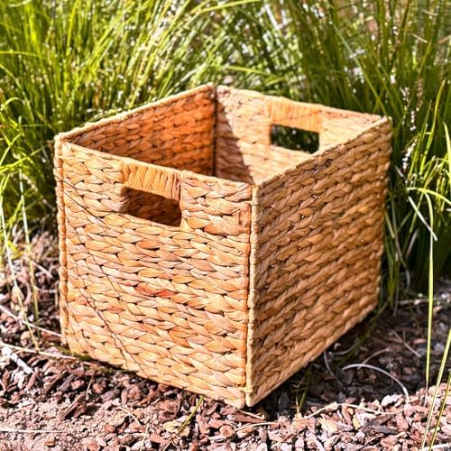 6 Hand-Woven Wicker Storage Baskets 13x11x11in, Water Hyacinth Shelf Bins - Image 6