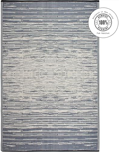 Fab Habitat Outdoor Rug - Waterproof, Fade Resistant, Crease-Free - Premium Recycled Plastic - Distressed Abstract - Porch, Deck, Balcony, Mudroom, Laundry Room, Patio - Brooklyn - Blue - 3 x 5 ft - Image 3