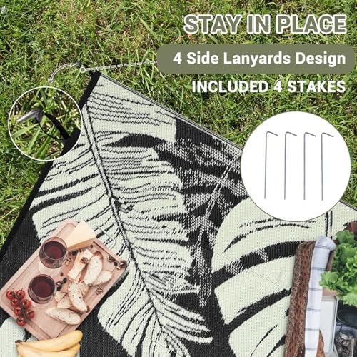 Waterproof 9x12 Outdoor Rug for Patio Reversible Plastic Straw Rug Leaves Camping Carpet with Carry Bag, Stain & UV Resistant Portable RV Carpet for Camper Deck Balcony Porch Beach Picnic,Black - Image 6