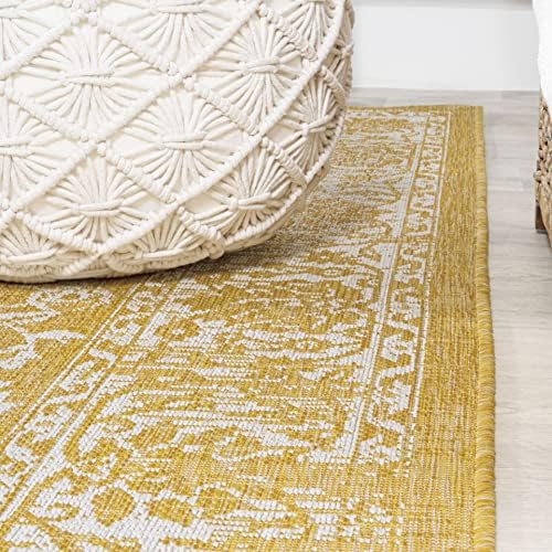 JONATHAN Y Weave Floral Indoor Outdoor Round Area Rug 5 Ft Yellow/Cream, Tela Bohemian Textured for Backyard, Patio, Porch, Easy-Cleaning, High Traffic, Pet-Friendly, Non-Shedding (SMB100E-5R) - Image 6