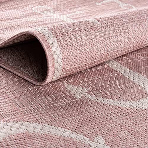 Unique Loom Outdoor Coastal Collection Area Rug - Ahoy (7' 10" Round, Pink/ Ivory) - Image 4