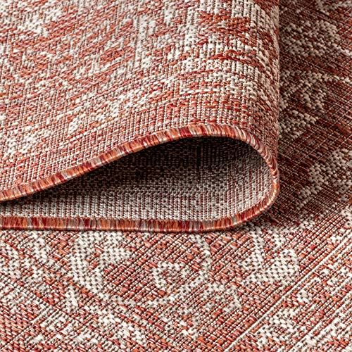 JONATHAN Y Weave Floral Indoor Outdoor Round Area Rug 5 Ft Red/Taupe, Tela Bohemian Textured for Backyard, Patio, Porch, Easy-Cleaning, High Traffic, Pet-Friendly, Non-Shedding (SMB100A-5R) - Image 5