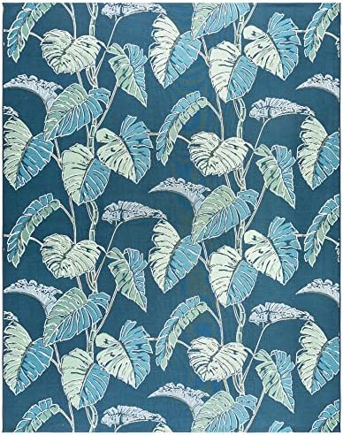 Gertmenian Premium Printed Indoor Outdoor Rugs by Reyn Spooner - 8x10 Ft Large, Soft, Durable, & Washable Tropical Rugs for Deck, Patio or Living Room - Monstera Leaf, Navy by Gertmenian