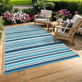 GAOMON 8x10 Large Outdoor Rug Waterproof for Patio Plastic Straw Rug Geometric Striped Outdoor Area Rug Modern Lines Outside Carpet for Deck Backyard Balcony, Dark Blue/Bright Blue/Light Blue/White by GAOMON