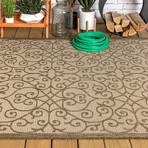 Eyely Filigree Textured Weave Area Rug 9X12 Beige/Brown, Indoor Outdoor Rug - Image 4
