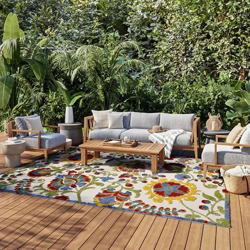 Nourison Home Aloha Ivory Multicolor 9' x 12' Area Rug - Easy Clean, Non Shedding, Bed Room, Living Room, Dining Room, Kitchen (9' x 12') by NourisonHome