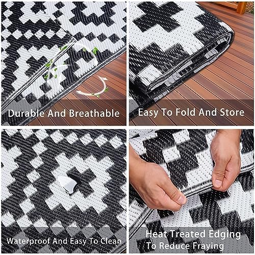 9' x 12', Plastic Straw Rug, Outdoor Patio Rugs, RV Rug, Large Floor Mat and Rugs for Outdoors, RV, Patio, Backyard, Deck, Picnic, Beach, Trailer, Camping, (Black&White | Diamond2) - Image 5