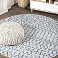 Eyely Moroccan Woven Round Rug 5 Ft Light Gray/Navy, Indoor Outdoor Rug by eyely