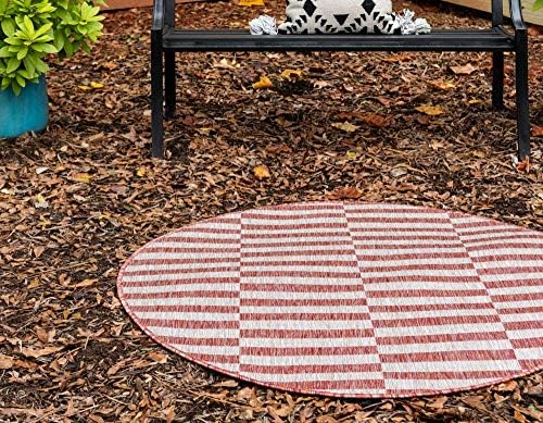 Unique Loom Outdoor Collection Classic Stripes, Transitional Indoor & Outdoor Area Rug, Rectangular 4' 0" x 4' 0", Red/Ivory - Image 3