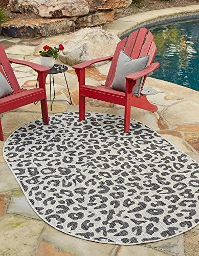 Unique Loom Outdoor Safari Collection Area Rug - Leopard (3' 3" x 5' 3" Oval, Light Gray/ Gray) by UniqueLoom
