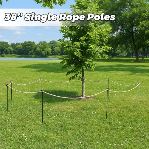 MorningRo 6 Pcs 38'' Single Rope Stakes Black Steel Poles/Stakes with Loop Fence Poles for Creating a Rope Border Around Flower Beds, Trees, Gardens, Walkways - Image 4