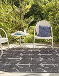 Unique Loom Outdoor Coastal Collection Area Rug - Ahoy (7' 10" x 10' Oval, Charcoal/ Ivory) by UniqueLoom