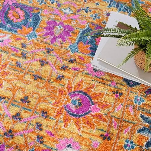 Nourison Home Passion Sunburst 5'3" x Round Area Rug, Boho, Moroccan, Bed Room, Living Room, Dining Room, Kitchen, Easy Cleaning, Non Shedding, (5' Round) - Image 5