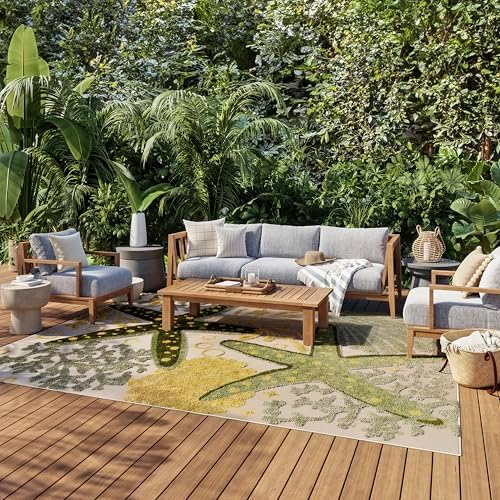 Nourison Home Aloha Indoor/Outdoor Green Yellow 12' x 15' Area Rug, Easy Cleaning, Non Shedding, Bed Room, Living Room, Dining Room, Backyard, Patio, Deck (12x15) by NourisonHome