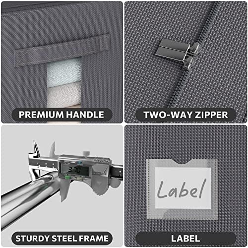 CYhom 3Pack Stackable Clothes Storage Bins - Oxford Frame Storage Box Foldable Clothing Storage Container Organizer Set with Clear Window & Carry Handles Large Capacity (Dark Gray, Large-66L) - Image 5