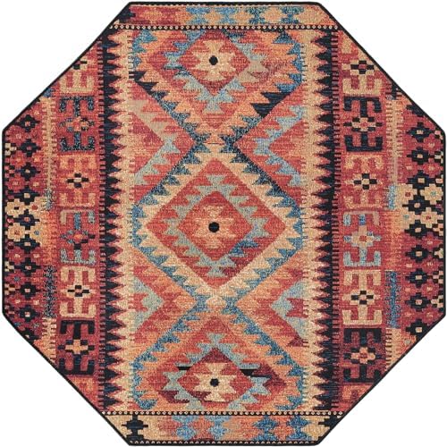 Unique Loom Outdoor Tribal Collection Area Rug - Tortuguero (4' 1" Octagon Multi/Blue) - Image 2
