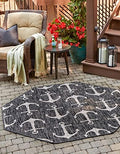 Unique Loom Outdoor Coastal Collection Area Rug - Ahoy (7' 10" Octagon, Charcoal/ Ivory) by UniqueLoom