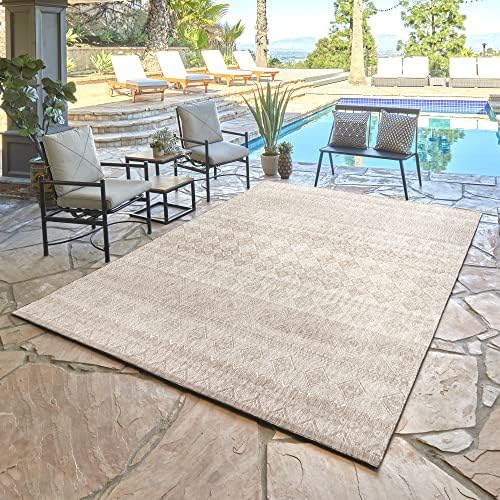 Gertmenian Indoor Outdoor Area Rug, Classic Flatweave, Moroccan Collection II, Stain & UV Resistant Carpet, Deck, Patio & Mudroom, 6x9 Medium, Vintage Brown Tan Distressed Classic Tribal, 19505 - Image 2