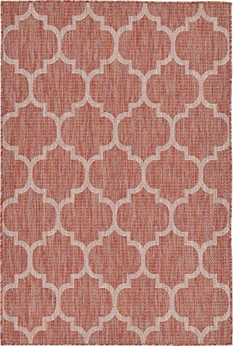 Unique Loom Outdoor Trellis Collection Area Rug (4' 1" x 6' 1" Rectangle, Rust Red/ Ivory) - Image 3