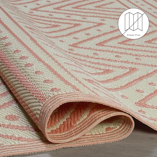 Fab Habitat Chevron Outdoor Rug - Waterproof, Fade Resistant, Crease-Free - Premium Recycled Plastic - Striped - Patio, Porch, Deck, Balcony - Patan - Coral - 5 x 8 ft - Image 5
