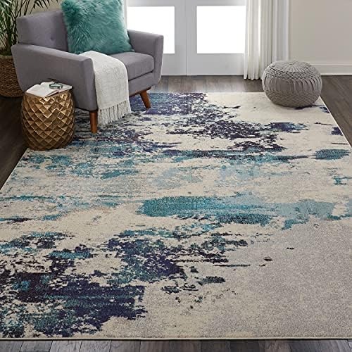 Nourison Home Celestial Ivory Teal Blue 7'10" x 10'6" Area Rug - Easy Clean, Non Shedding, Bed Room, Living Room, Dining Room, Kitchen (8' x 11') by NourisonHome