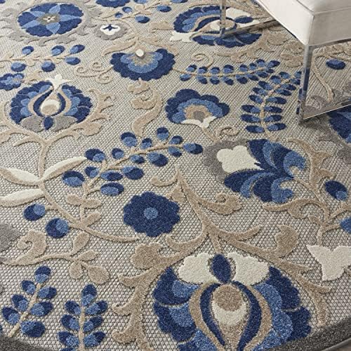 Nourison Home Aloha Natural Blue 7'10" x Round Area Rug - Easy Clean, Non Shedding, Bed Room, Living Room, Dining Room, Kitchen (8' x Round) - Image 5