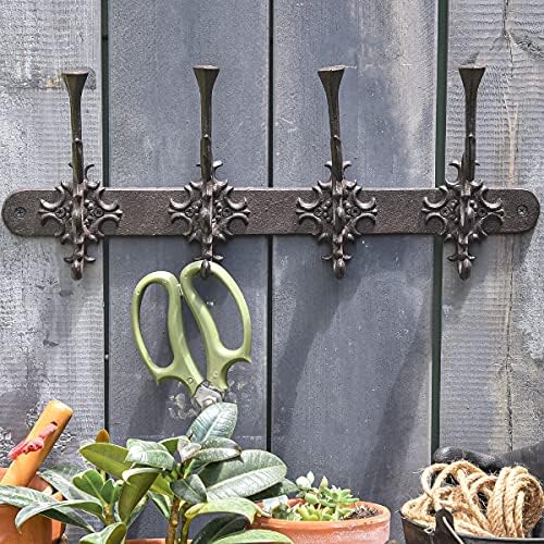 Sungmor Vintage Cast Iron Wall Hook Rack - Ornate 4-Hooks Coat and Hat Organizer - Heavy Duty Decorative Hanger for Entryway, Bathroom, or Mudroom - Retro Court Style & Rustic Bronze Finish - Image 3