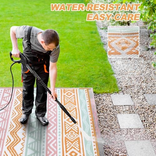 Lahome Waterproof Outdoor Rug 6x9, Reversible Outdoor Plastic Straw Rug - Image 4