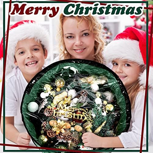 Dunzy 8 Pieces Wreath Container Christmas Wreath Storage Bag Garland Tear Resistant Fabric Round Boxes with Clear Window for Storage for Xmas Holiday Ornament(30×30×7.8 Inch,Green) - Image 5