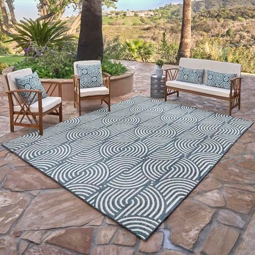 Gertmenian Indoor Outdoor Modern Area Rug - 5x7 Standard, Fade Resistant, Ideal for High Traffic in Living Room, Bedroom, Patio - Geometric, Dk. Blue, 25525 - Image 2