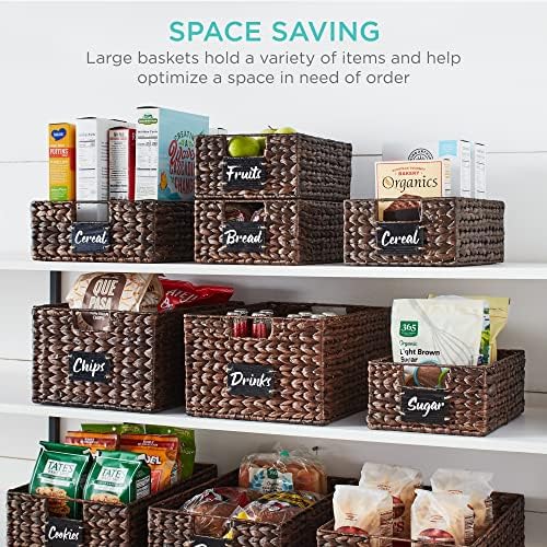 Best Choice Products Pantry Baskets Set of 2 16x12in Water Hyacinth Storage Baskets, Woven Wicker Kitchen Organizers with handles w/Chalkboard Label Chalk Marker - Brown - Image 4