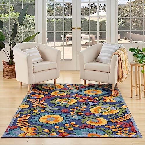 Nourison Home Aloha Navy Multicolor 5'3" x 7'5" Area Rug - Easy Clean, Non Shedding, Bed Room, Living Room, Dining Room, Kitchen (5' x 8') by NourisonHome