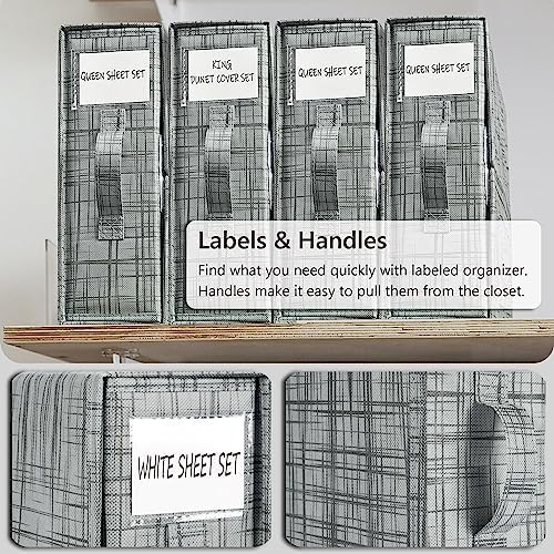 SUOCO SheetCube Bed Sheet Organizers and Storage 8 Pack, Foldable Linen Closet Organizer with Window and Label, Bedding Storage Box Container for, Duvet Cover Set, Bed Sheet Set - Pattern Grey - Image 4