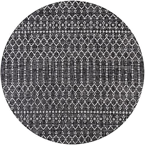 Eyely Moroccan Textured Weave Round Rug 4 Ft Black/Gray, Indoor Outdoor Rug by eyely