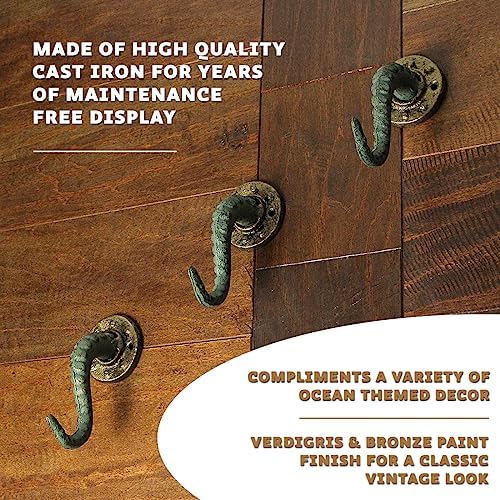 Set of 3 Octopus Tentacle Wall Hooks, 4.5 Inch Verdigris Bronze Cast Iron - Image 2